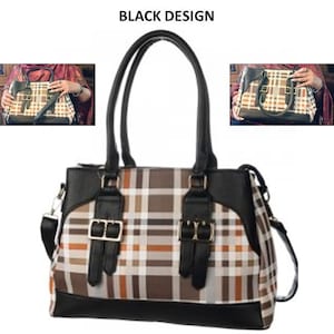BowDesigns II – The Plaid Bag - Women’s Chic Vegan Leather Polyester Handbag, Travel Tote Bag (#PLD-G520)