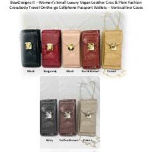 BowDesigns II – Carteras pequeñas de piel vegana para mujer, estilo cocodrilo y liso, para viajes, para teléfono móvil, pasaporte y estuches de líneas verticales