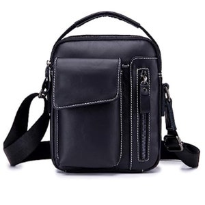 BowDesigns II - Bolso bandolera de cuero unisex de estilo vertical pequeño de 9 pulg.