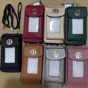 BowDesigns II - Cartera pequeña de lujo de cuero vegano para mujer, ideal para viajes, para el móvil y el pasaporte - Estuche visual vertical