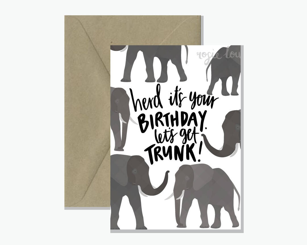 Herd It's Your Birthday Elephant Pun Greeting Card Etsy