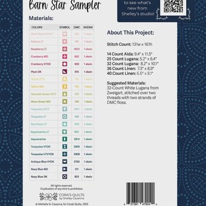 Barn Star Sampler Cross Stitch Pattern by Cora's Quilts afbeelding 2