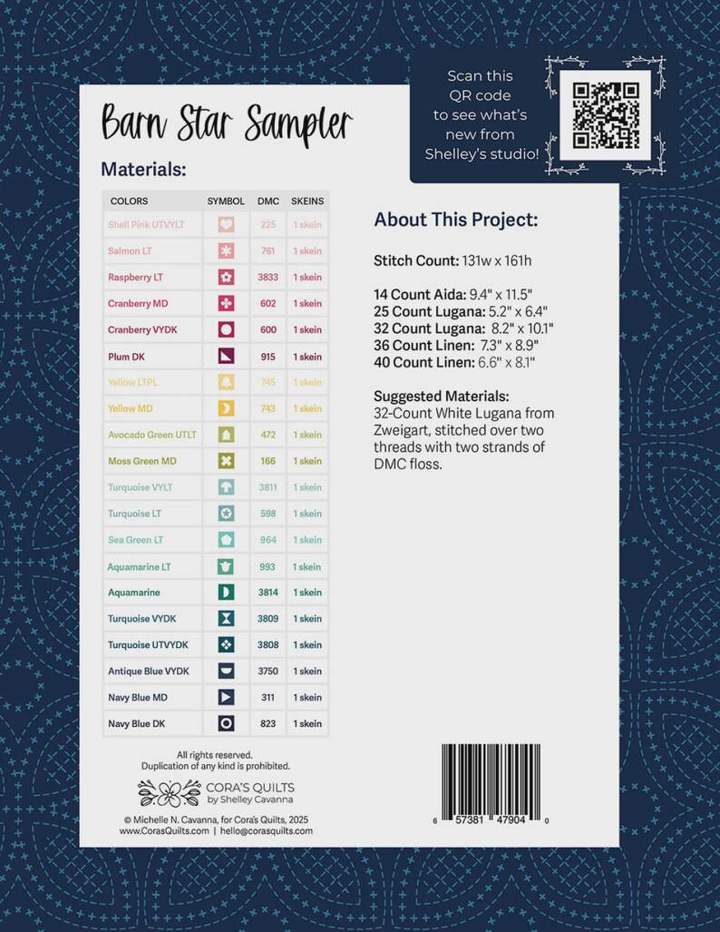 Barn Star Sampler Cross Stitch Pattern by Cora's Quilts afbeelding 2