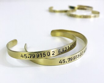 Pulseras de par de latón con coordenadas GPS! Idea de regalo para parejas
