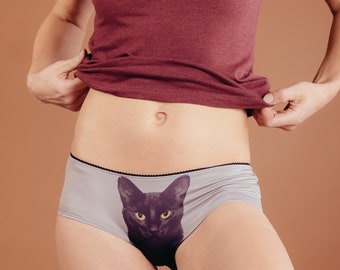 Black cat face underwear panties