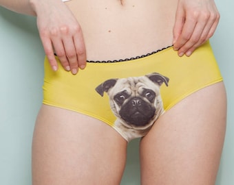 Socialite mustard - Lickstarter pug dog print panties. Perfect gift for you and all your girl friends! =)