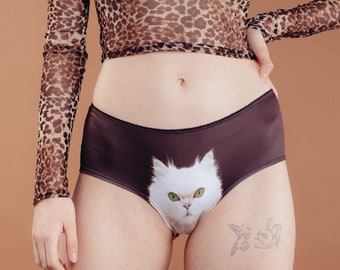 Black panties with white cat