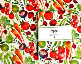 Vegetable Medley Watercolour tea towel