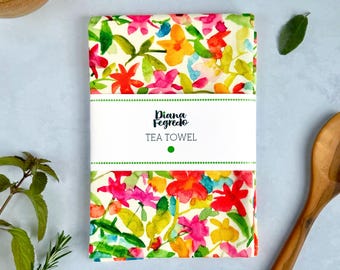 Flora Watercolour tea towel