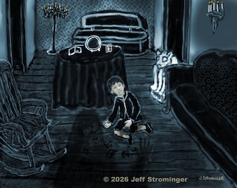 New! Room Perspective 8x10 Collectible Concept Art, Signed, Numbered, from his Horror Thriller Vampire Novel