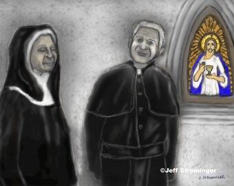 Father Walters and Sister Serena 8x10 Collectible Concept Art Signed by Jeff Strominger, Limited Edition from Horror Old West Vampire Novel