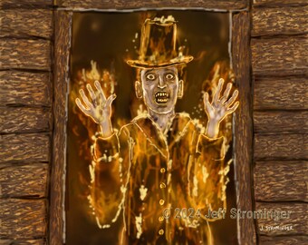 Michael on Fire 8x10 Collectible Concept Art Signed by Jeff Strominger, Limited Edition from his Horror Thriller Old West Vampire Novel