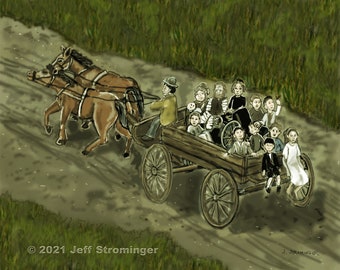 Wagon Full of Kids 8x10 Collectible Concept Art Signed by Jeff Strominger, Limited Edition from his Horror Thriller Old West Vampire Novel