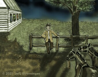 Leaning On A Fence 8x10 Collectible Concept Art Signed by Jeff Strominger, Limited Edition from his Horror Thriller Old West Vampire Novel