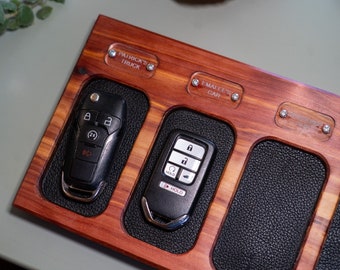 Cedar Key Fob Tray with Leather Lined Compartments - Personalized Valet Tray