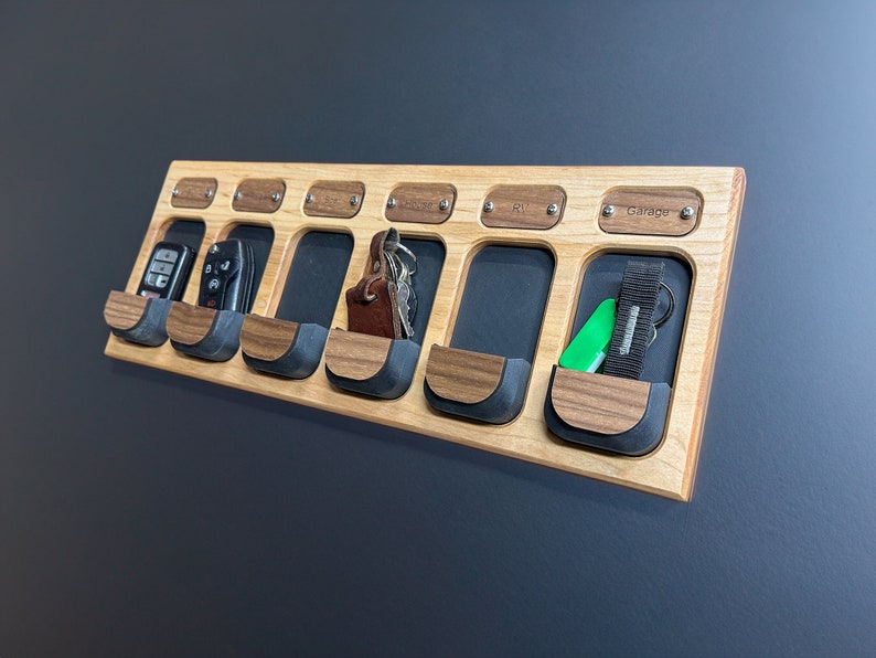 Personalized Maple Wall Key Holder Elegant Storage for Keys and Fobs Custom Engraving Available image 2