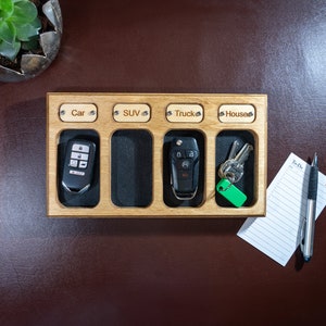 Personalized Key Fob Tray with 4 Leather Lined Compartments