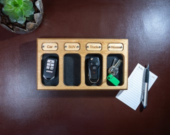Personalized Key Fob Tray with 4 Leather Lined Compartments