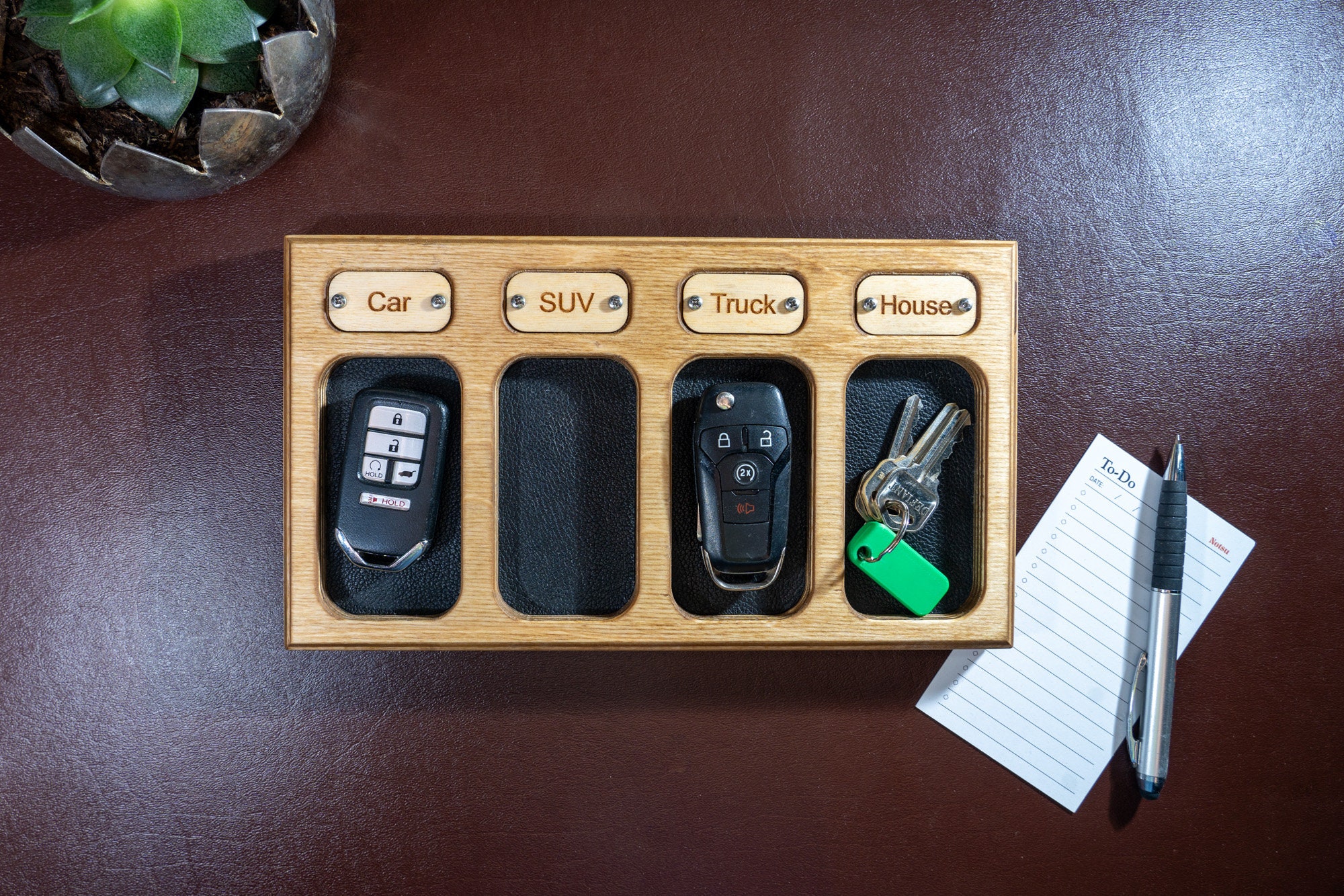Personalized Key Fob Tray With 4 Leather Lined Compartments - Etsy