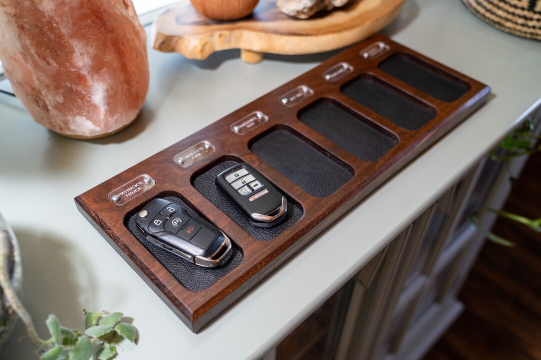 Personalized Walnut Key Fob Tray With Leather Lined Compartments Etsy