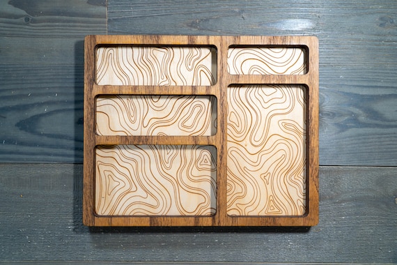 EDC Nightstand Dump Tray - Wood Valet Tray - Topo Map Engraving - Etsy