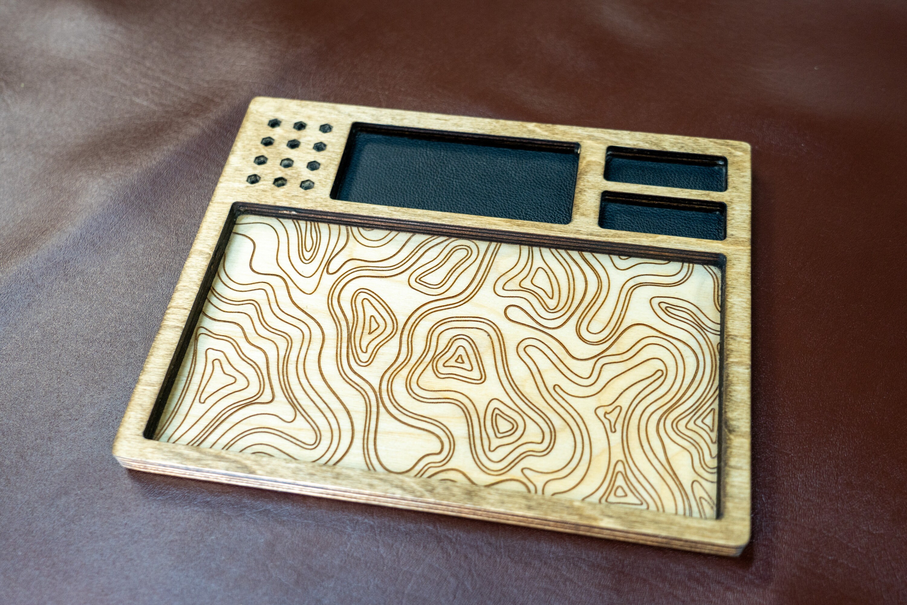 EDC Tray for Knife Maintenance Black Leather and Topography Etsy