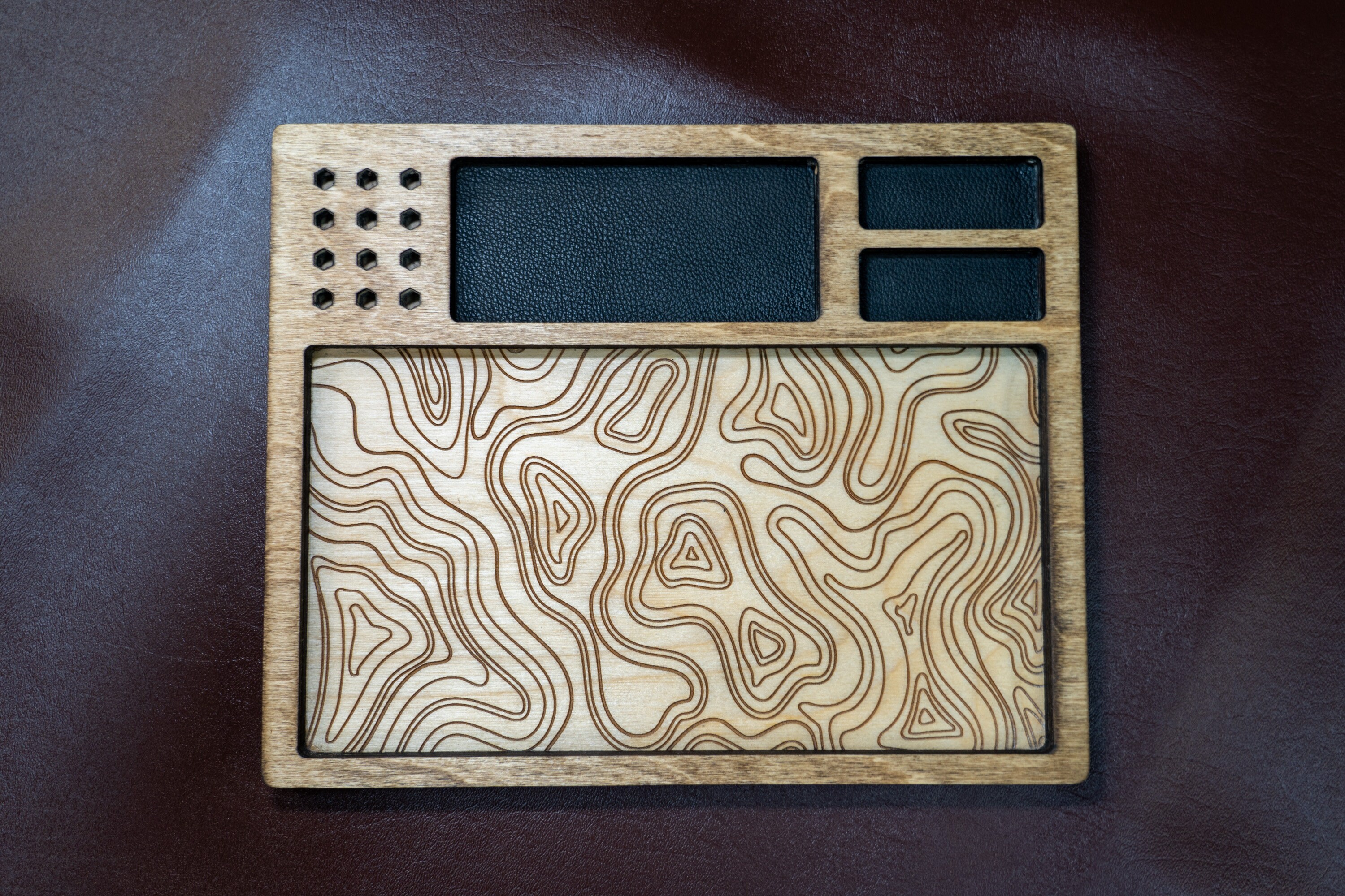 EDC Tray for Knife Maintenance Black Leather and Topography Etsy