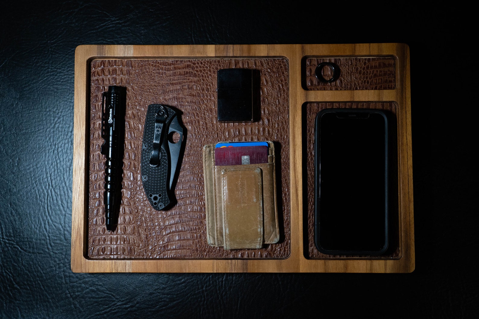 Luxury EDC Dump Tray Teak and Leather Etsy