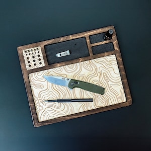 Every Day Carry Knife Maintenance Tray - Black Leather and Topography