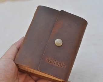 Personalized mini leather journal Pocket notebook small sketchbook pocket journal