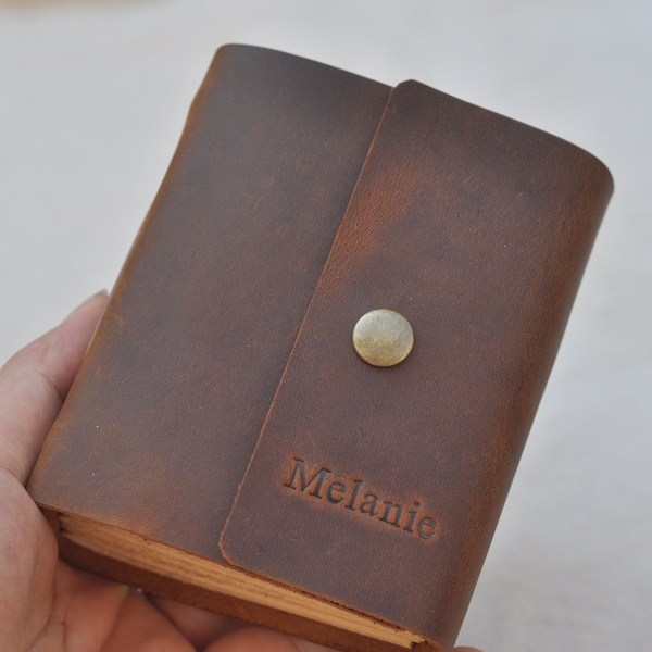 Personalized mini leather journal Pocket notebook small sketchbook pocket journal