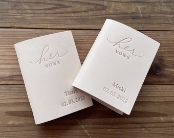 Her and Her Vow Books, Leather Vows Book ,Custom Vows Booklet, Personalized Gift