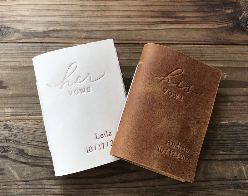 His and Her Vow Books, Leather Vows Book ,Custom Vows Booklet, Personalized Gift image 1