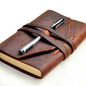 Handmade diary Leather notebook  leather journal travel journal hold the pen