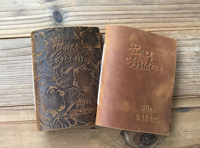 His and Her Vow Books, Leather Vows Book ,Custom Vows Booklet, Personalized Gift image 4