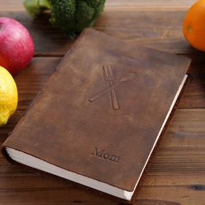 Gepersonaliseerd receptenboek, aangepast receptendagboek, gepersonaliseerde kookboeken, gepersonaliseerd dagboek, lederen notitieboek