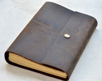 Personalized Leather Journal Notebook  Rustic Black Brown leather journal
