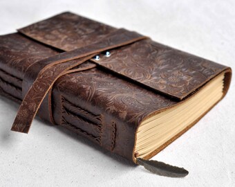 Personalized Leather Journal notebookcustom vintage flower leather sketchbook