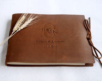 Personlig gästbok för bröllop, rustik gästbok, fotogästbok, fotoalbum i läder, present till bröllop