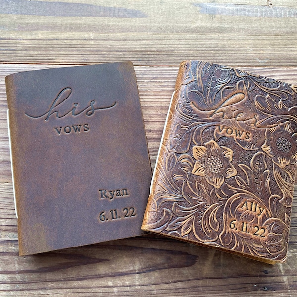 His and Her Vow Books, Leather Vows Book ,Custom Vows Booklet, Personalized Gift