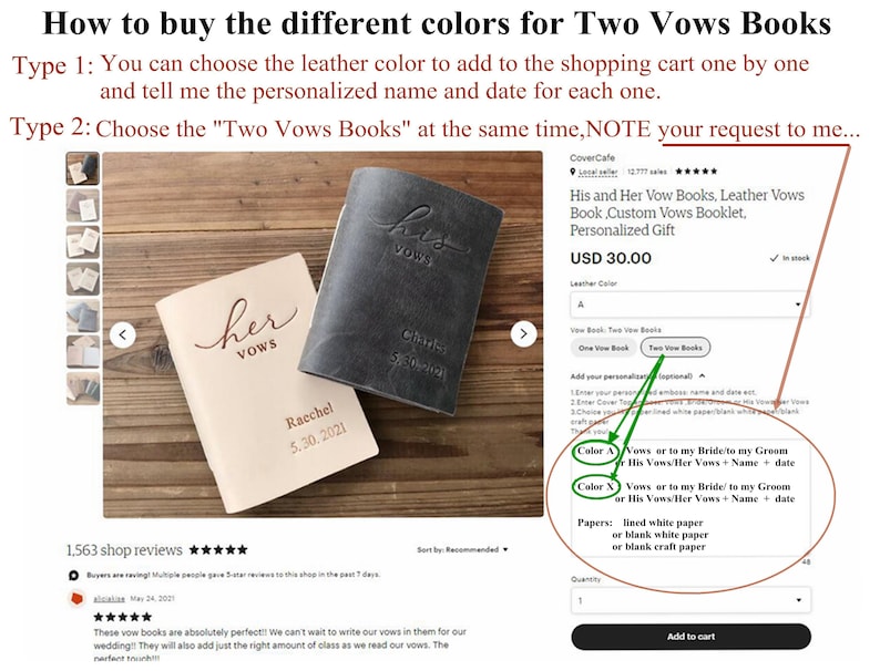 His and Her Vow Books, Leather Vows Book ,Custom Vows Booklet, Personalized Gift image 9