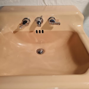 Vintage 1950&#39;s Pink Bathroom Sink-  Kohler - Cast-Iron, Pink Porcelain , original chrome hardware .Almost Mint!