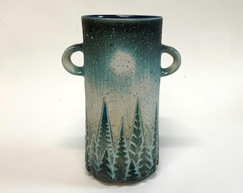 Moonrise Mountain Vase in Green, Grey, and Blue