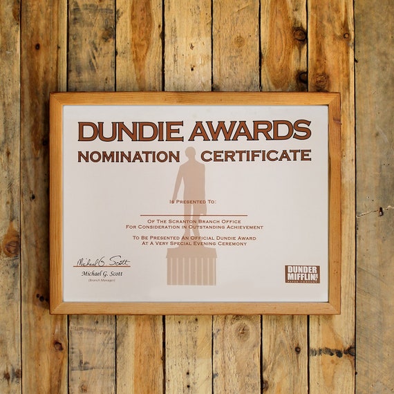 Dundie Awards Nomination Certificate TV Show Poster The | Etsy