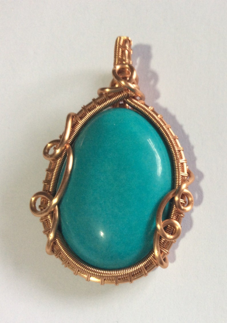 Turquoise RE Copper Wire Wrapped Cabochon Pendant December - Etsy UK
