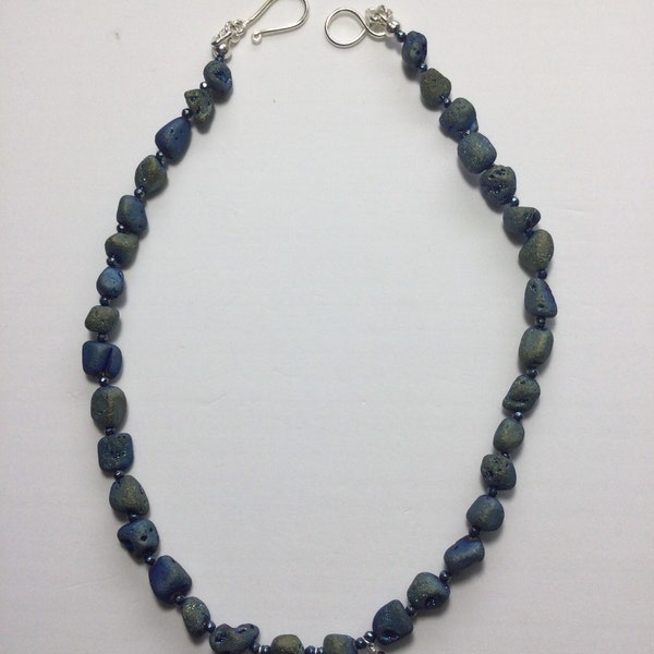 Green and blue druzy nugget necklace