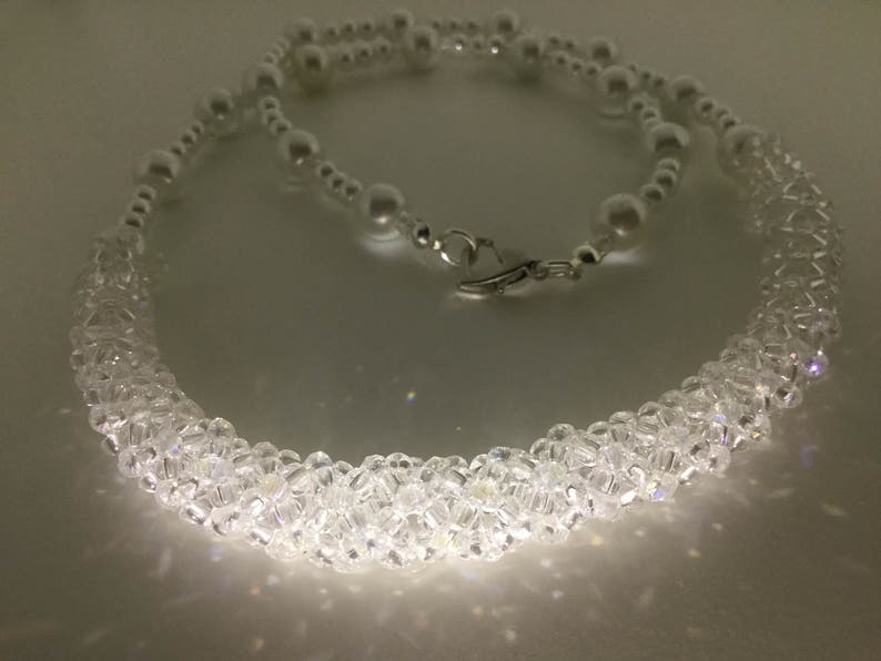 Crystal & Pearl Seed Bead Netted Necklace Etsy