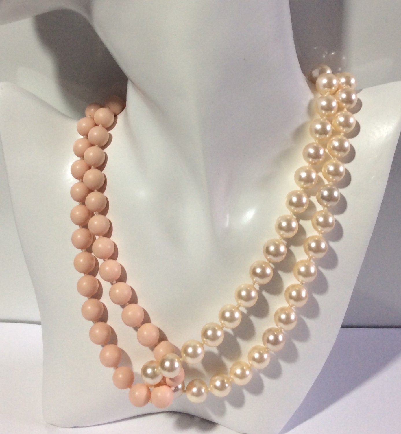 Knotted Shell Pearl Necklace Two Tone Pearl Necklace Shell Pearl
