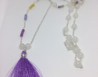 Asymmetric tassel quartzite necklace