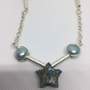 Infused turquoise star and pearl necklace